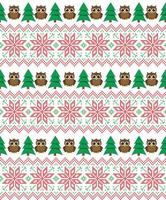 Knitted Christmas and New Year pattern into owls. Wool Knitting Sweater Design. Wallpaper wrapping paper textile print. vector