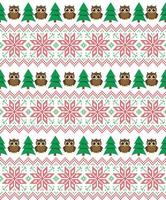 Knitted Christmas and New Year pattern into owls. Wool Knitting Sweater Design. Wallpaper wrapping paper textile print. vector