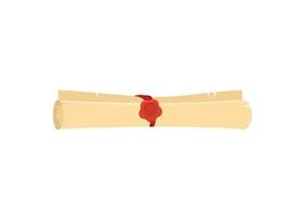 Ancient Egypt papyrus scroll cartoon vector illustration. Egyptian culture symbol, ancient paper to store information decorated with red cord and isolated on white