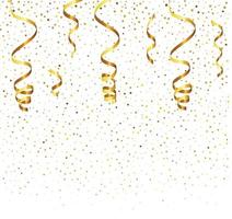 Golden Tiny Confetti And Streamer Ribbon Falling On Transparent Background. Vector