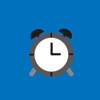 Alarm clock gray icon with shadow isolated on blue background in flat style. Vector illustration