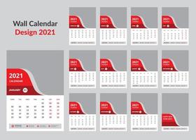 plantilla de calendario de pared 2021 vector