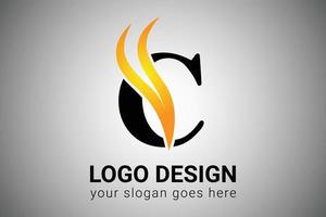 Letter C logo design with yellow and orange Elegant Minimalist Wing. Creative C letter Swoosh Icon Vector Illustration. C Letter Logo Design with Fire Flames and Orange Swoosh Vector Illustration.