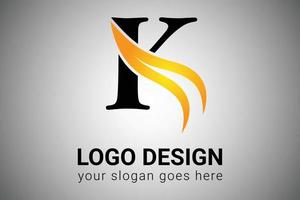 Letter K logo design with yellow and orange Elegant Minimalist Wing. Creative K letter Swoosh Icon Vector Illustration. W Letter Logo Design with Fire Flames and Orange Swoosh Vector Illustration.