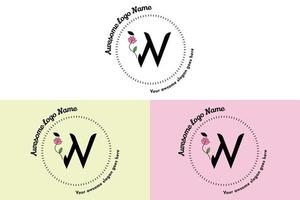 Feminine W Letter logo, modern minimalistic and floral badge templates for branding, identity, boutique, salon vector. Simple floral W Letter Logo Design Vector. vector