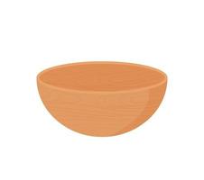 Empty wooden bowl isolated on a white background. Vector illustration of utensils made of natural material in cartoon flat simple style.