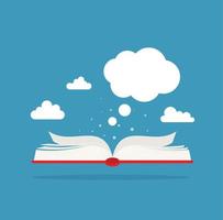 Vector open paper book with speech clouds in flat design style