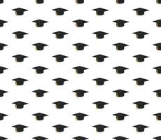 Graduation cap and diploma scroll seamless background. Higher education celebration anniversary symbol pattern. Black texture backdrop. Vector illustration