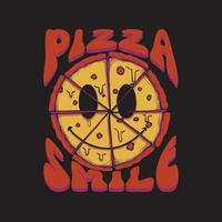 diseño de camiseta y pegatina de ilustración de sonrisa de pizza vector