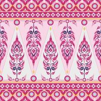 Contemporary Fabric Pattern Design has Developed Thai Patterns and Geometric Shapes Thai Culture uses the Pink Color Tone as a Motif for use as a Border Decoration on Garments or Wrapping vector