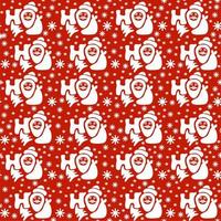 Vector seamless pattern with Santa Claus, Christmas tree, bag with presents and snowflakes. Ho-ho-ho. White on red background.