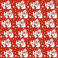 Vector seamless pattern with Santa Claus, Christmas tree, bag with presents and snowflakes. Ho-ho-ho. White on red background.