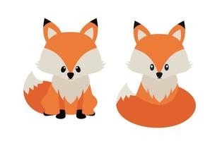 Standing fox isolated on a white background. Body side view, head in full face. Stock vector illustration. Forest animal.