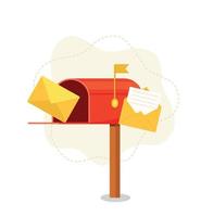 Mailbox vector illustration isolated on white, flat post office box, red mail box cartoon icon