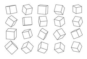 A set of cube icons with a perspective 3d cube model with a shadow. Vector illustration. Isolated on a transparent background