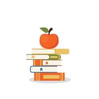 Red apple on a pile of books. Educational concept