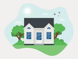 House facade. Small cottage, modern architecture. Idea of real estate. Front view of the building. Isolated flat illustration vector