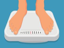 Woman is standing on bathroom scales,top view of feet. Weight measurement and control. Concept of healthy lifestyle, dieting and fitness vector