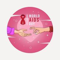 Two hands with heart shape and world AIDS day background design vector illustration