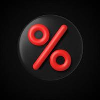 3d round black button with red percentage sign for black Friday sale. Vector illustration of discounts in trendy plastic realistic design