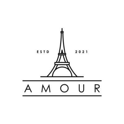Letter A amour Eiffel tower line art logo design vector