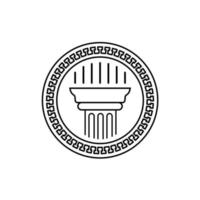 Greek ancient coin with pillar column logo design vector