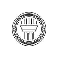 Greek ancient coin with pillar column logo design vector