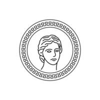 vector de logotipo de medallón de moneda de moneda de reina griega antigua