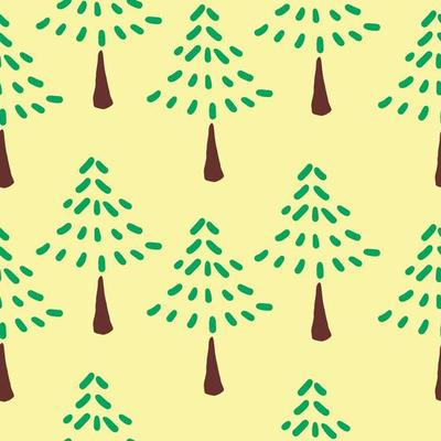 Trees and forest doodle hand-drawn seamless pattern background. Design for textile, wrapping, template