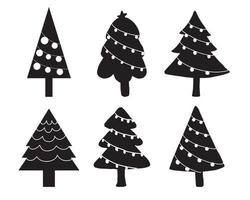 Set of christmas tree doodle handdrawn silhouette. Design for template, poster, element. vector