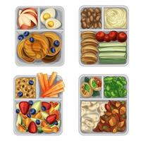 A set of lunchboxes for a full and healthy snack. With vegetables, berries and carbs vector