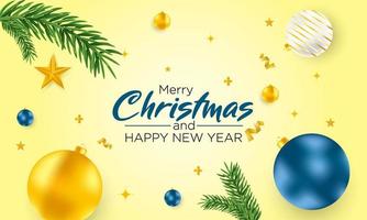 merry christmas and happy new year background with attractive ornaments vector