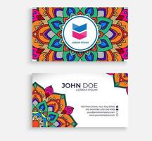 Embroidery style colorful mandala business card design. Bright floral ornamental elements, Indian, Asian, Arabic, Islamic, and ottoman motif. Vector illustration