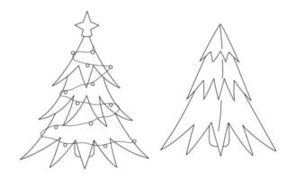 Outline doodle christmas trees isolated. Hand drawn firs. Vector winter new year, christmas illustration