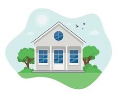 House facade. Small cottage, modern architecture. Idea of real estate. Front view of the building. Isolated flat illustration vector