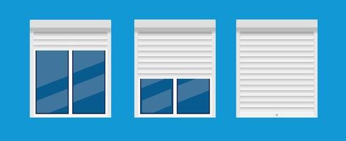 Window with rolling shutters vector flat design.