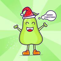 Pear cute character wear santa hat vector illustration