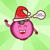 mangosteen cute character wear santa hat vector illustration