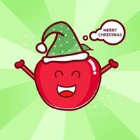 Cherry cute character wear santa hat vector illustration