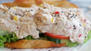 Tuna salad sandwich close up video