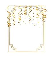 Golden Tiny Confetti And Streamer Ribbon Falling On Transparent Background. Vector