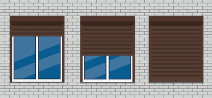 Window with rolling shutters vector flat design.