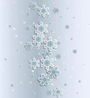 Christmas greeting card with type design and decorations on the snowy blue background. Vector illustration.