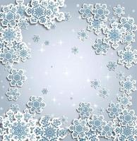 Christmas greeting card with type design and decorations on the snowy blue background. Vector illustration.