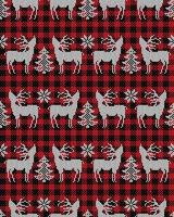 Ugly sweater at Buffalo Plaid Merry Christmas and Happy New Year greeting card frame border . illustration knitted background seamless pattern with folk style scandinavian ornaments. vector