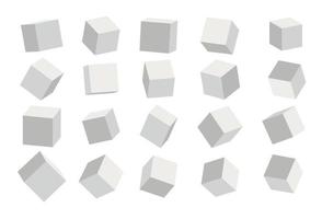 A set of cube icons with a perspective 3d cube model with a shadow. Vector illustration. Isolated on a transparent background