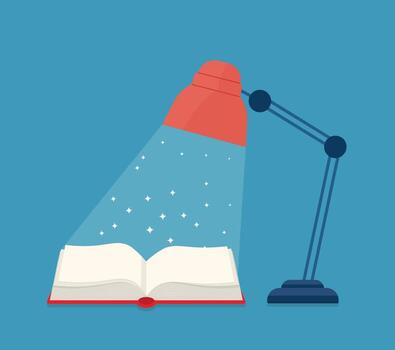 open book under a lamp with stars and sparkles vector