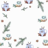 Watercolor Christmas mood frame for textile, napkins, greetings winter holiday inspiration vector