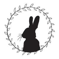 vector drawing, vintage frame with easter bunny silhouette. minimalistic design, wreaths of branches and a silhouette of a rabbit