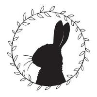 vector drawing, vintage frame with easter bunny silhouette. minimalistic design, wreaths of branches and a silhouette of a rabbit